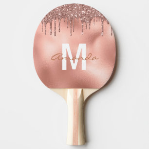 Rose Gold Glitter Drips Personalised Monogram Ping Pong Paddle
