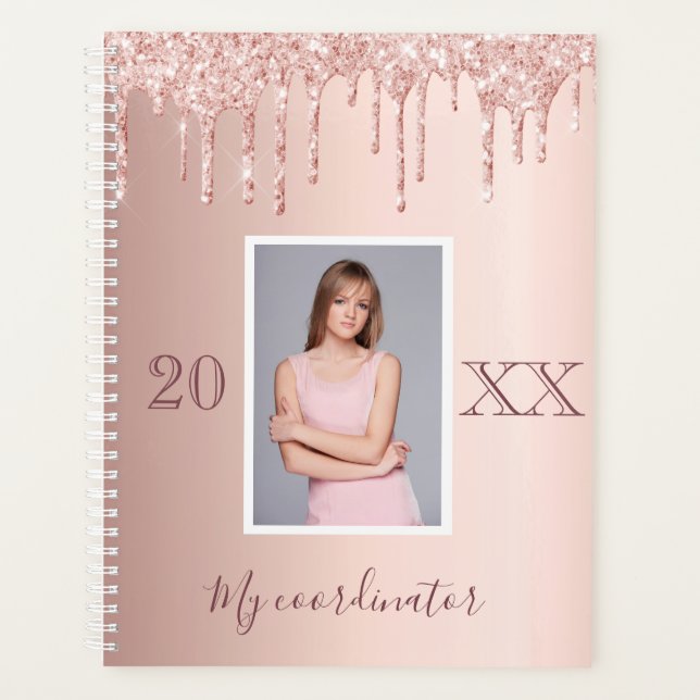 Rose gold glitter drips photo planner (Front)