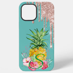 Rose Gold Glitter Drips Pineapple Hibiscus iPhone 12 Pro Max Case