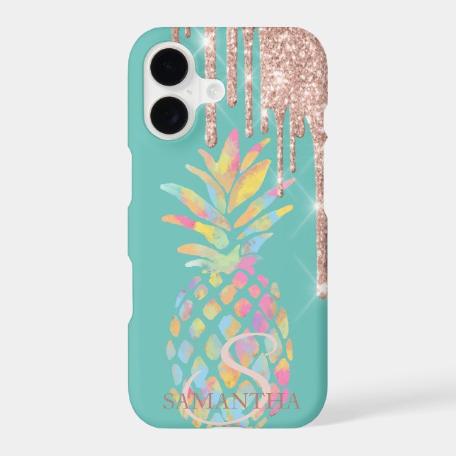 Rose Gold Glitter Drips Pineapple Mint Green (Back)
