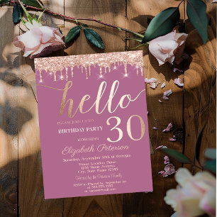 Rose Gold Glitter Drips Pink 30th Birthday Party   Invitation