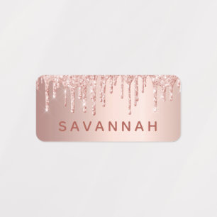 Rose gold glitter drips pink custom monogram name