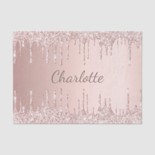 Rose gold glitter drips pink girly monogram tissue paper
