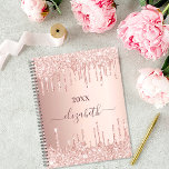 Rose gold glitter drips pink monogram 2023 planner<br><div class="desc">A rose gold faux metallic looking background with elegant faux rose gold glitter drips, paint dripping look. Personalize and add a year (any year) name. The name is written in dark rose gold with a large modern hand lettered style script with swashes. Perfect for school, work or organizing your personal/family...</div>