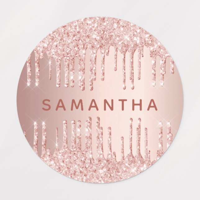 Rose gold glitter drips pink monogram name  (Design 1)