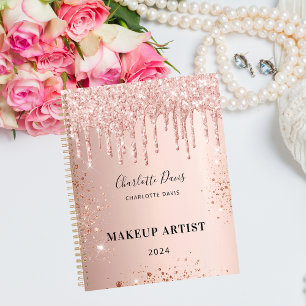 Rose gold glitter drips pink name signature 2022 planner