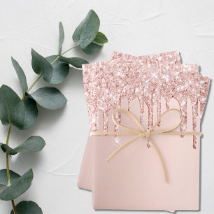 Rose gold glitter drips pink sparkle glam girly wrapping paper sheet