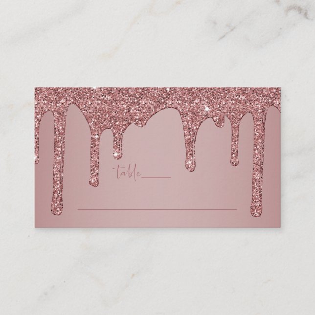 Rose Gold Glitter Drips Quinceanera Place Card (Front)