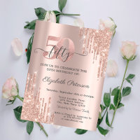 Rose Gold Glitter Drips Rose Gold 50th Birthday 