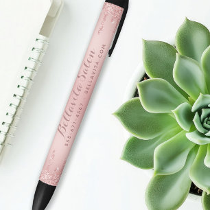 Rose Gold Glitter Drips Salon Business Promotion Black Ink Pen