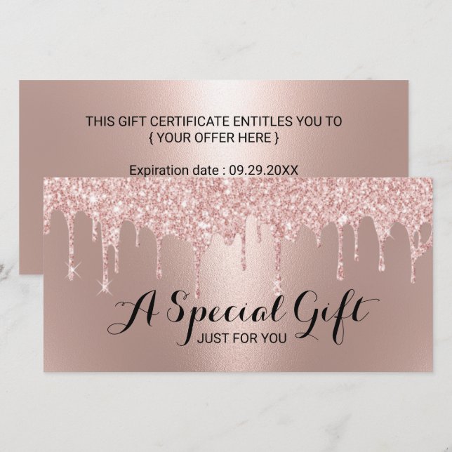 Rose Gold Glitter Drips Salon Gift Certificates (Front/Back)