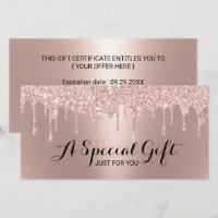 Rose Gold Glitter Drips Salon Gift Certificates