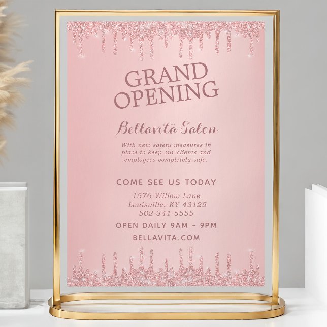 Rose Gold Glitter Drips Salon Grand Opening Flyer (Creator Uploaded)
