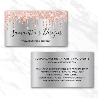 Rose Gold Glitter Drips Silver Ombre Online Store Business Card
