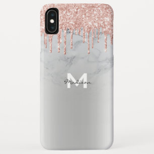 Rose Gold Glitter Drips Sparkles Marble Name iPhone XS Max Case