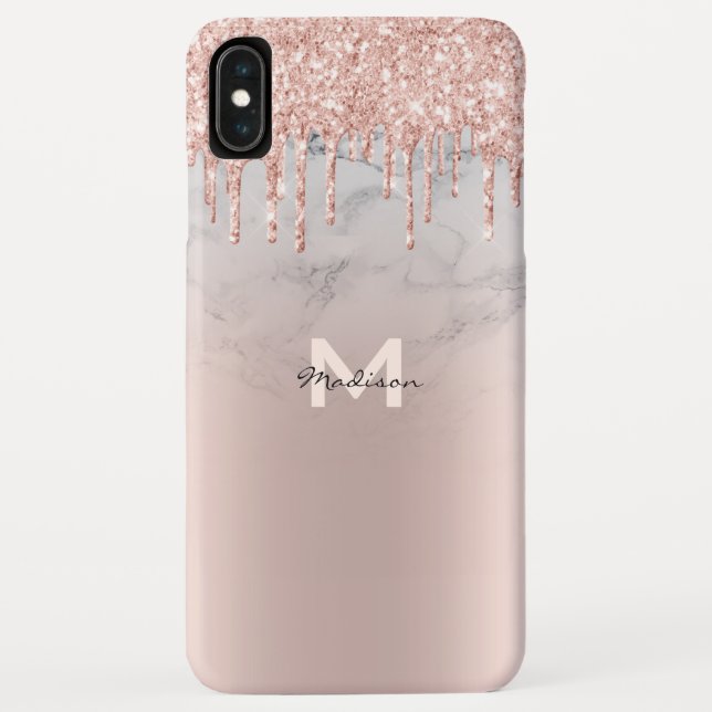 Rose Gold Glitter Drips Sparkles Marble Name Case-Mate iPhone Case (Back)