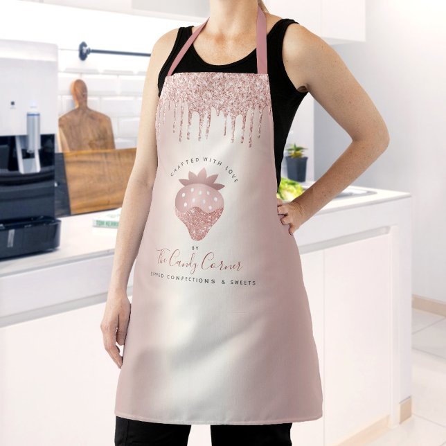 Rose Gold Glitter Drips Strawberry Confection Apron (Creator Uploaded)