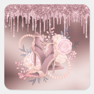 Rose Gold Glitter Drips Surprise Retirement Square Sticker