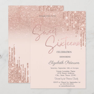 Rose Gold Glitter,Drips Sweet 16  Invitation