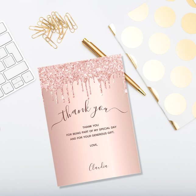 Rose gold glitter drips thank you card (Creator Uploaded)