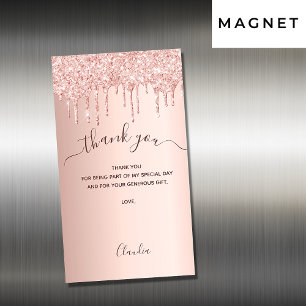 Rose gold glitter drips thank you card magnet