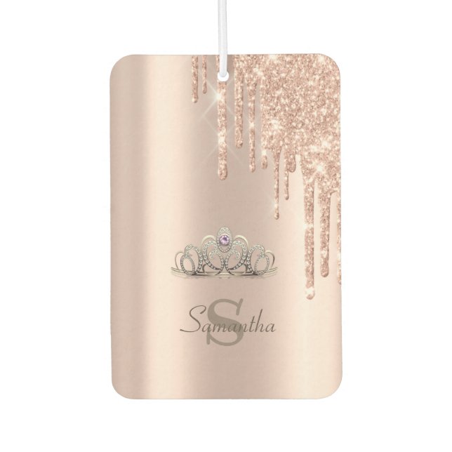 Rose Gold Glitter Drips Tiara Car Air Freshener (Front)