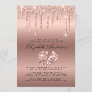 Rose Gold Glitter Drips Virtual Baby Shower Invitation