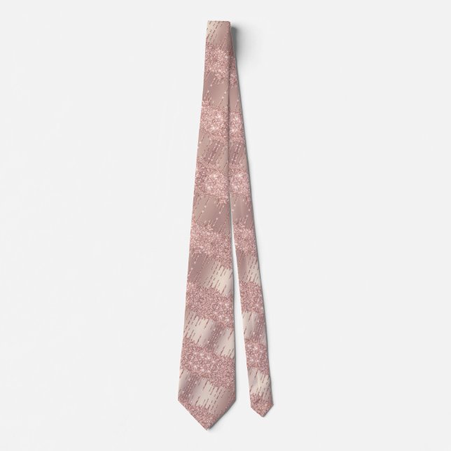 Rose Gold Glitter Drips Wedding Party Neck Tie (Front)
