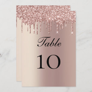 Rose Gold Glitter Drips Wedding Table Flat Card