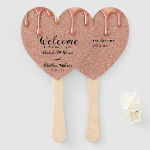 Rose Gold Glitter & Drips Wedding Thank You Hand Fan