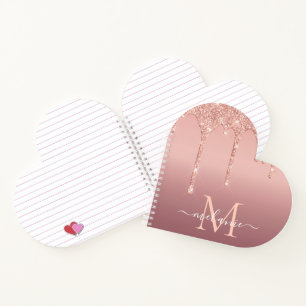 Rose Gold Glitter Drips Your Name Letter Notebook