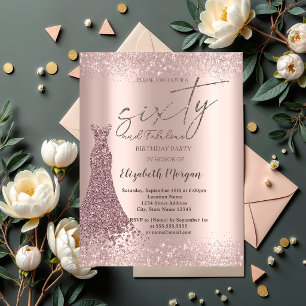 Rose Gold Glitter Dust Border Dress 60th Birthday  Invitation