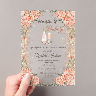 Rose Gold Glitter Dust Brunch Roses Bridal Shower  Acrylic Invitations