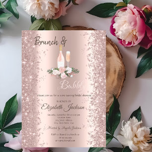Rose Gold Glitter Dust Brunch Roses Bridal Shower Invitation