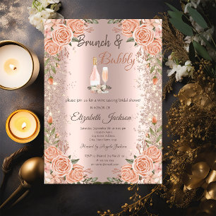 Rose Gold Glitter Dust Brunch Roses Bridal Shower  Invitation