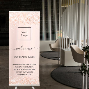 Rose gold glitter dust business logo salon retractable banner