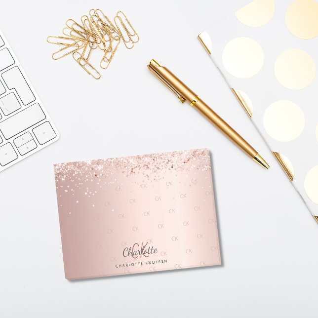 Rose gold glitter dust monogram initials post-it notes (Creator Uploaded)