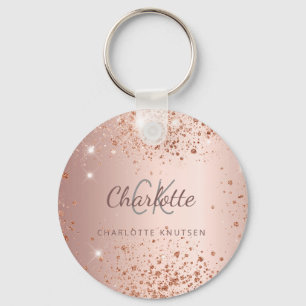 Rose gold glitter dust monogram name key ring