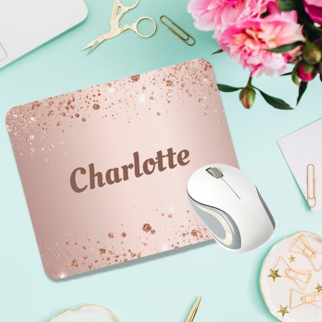 Rose gold glitter dust monogram name  mouse mat (Creator Uploaded)