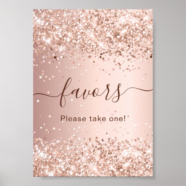 Rose gold glitter dust party favor sign (Front)