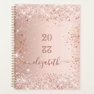 Rose gold glitter dust pink monogram name 2026 planner