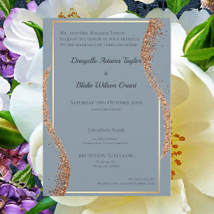 Rose Gold Glitter Dusty Blue Wedding Invitation