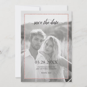 Rose Gold Glitter Effect Chic Script Photo Wedding Save The Date