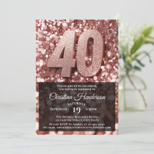 Rose Gold Glitter Elegant 40th Birthday Party Invitation