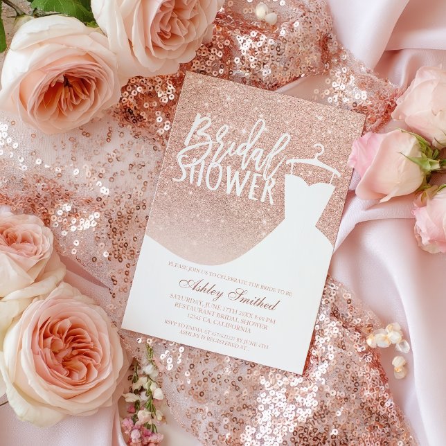 Rose gold glitter elegant chic dress Bridal shower Invitation (Rose gold glitter elegant chic dress Bridal shower Invitation)