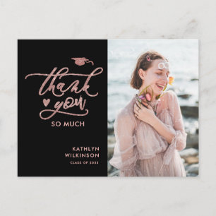 Rose Gold Glitter Elegant Graduation Thank You Postcard
