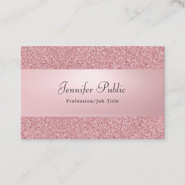 Rose Gold Glitter Elegant Handwritten Name Modern Business Card (Front)