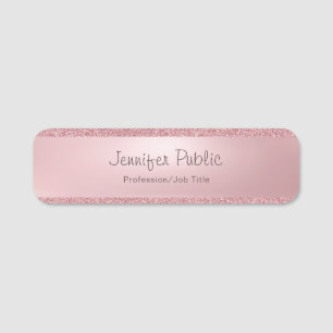 Rose Gold Glitter Elegant Handwritten Script Name Name Tag