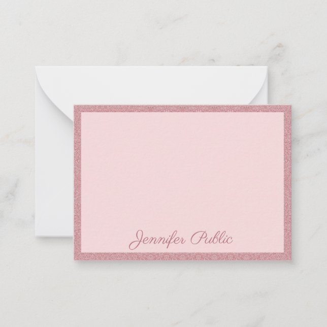 Rose Gold Glitter Elegant Modern Handwritten Card (Front)