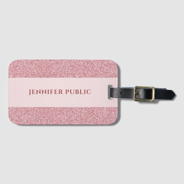 Rose Gold Glitter Elegant Modern Template Luggage Tag (Front Horizontal)